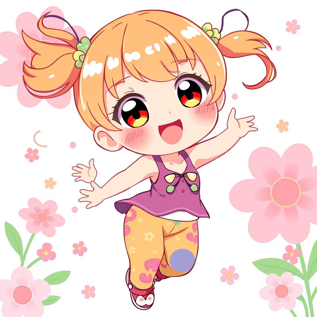An anime-style illustration of a cheerful young girl wearing colorful panties, designed with playful patterns