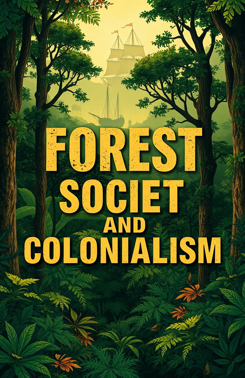 A vibrant and artistic interpretation of the phrase "FOREST SOCIETY AND COLONIALISM" prominently displayed at the forefront