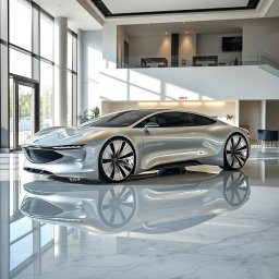 A stunning 2025 Mercedes Vision concept car displayed in a modern car showroom