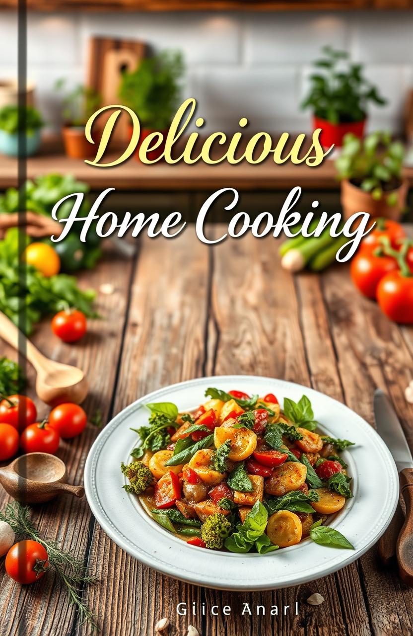 Delicious Home Cooking Cookbook Cover Design - A Rustic Culinary Delight