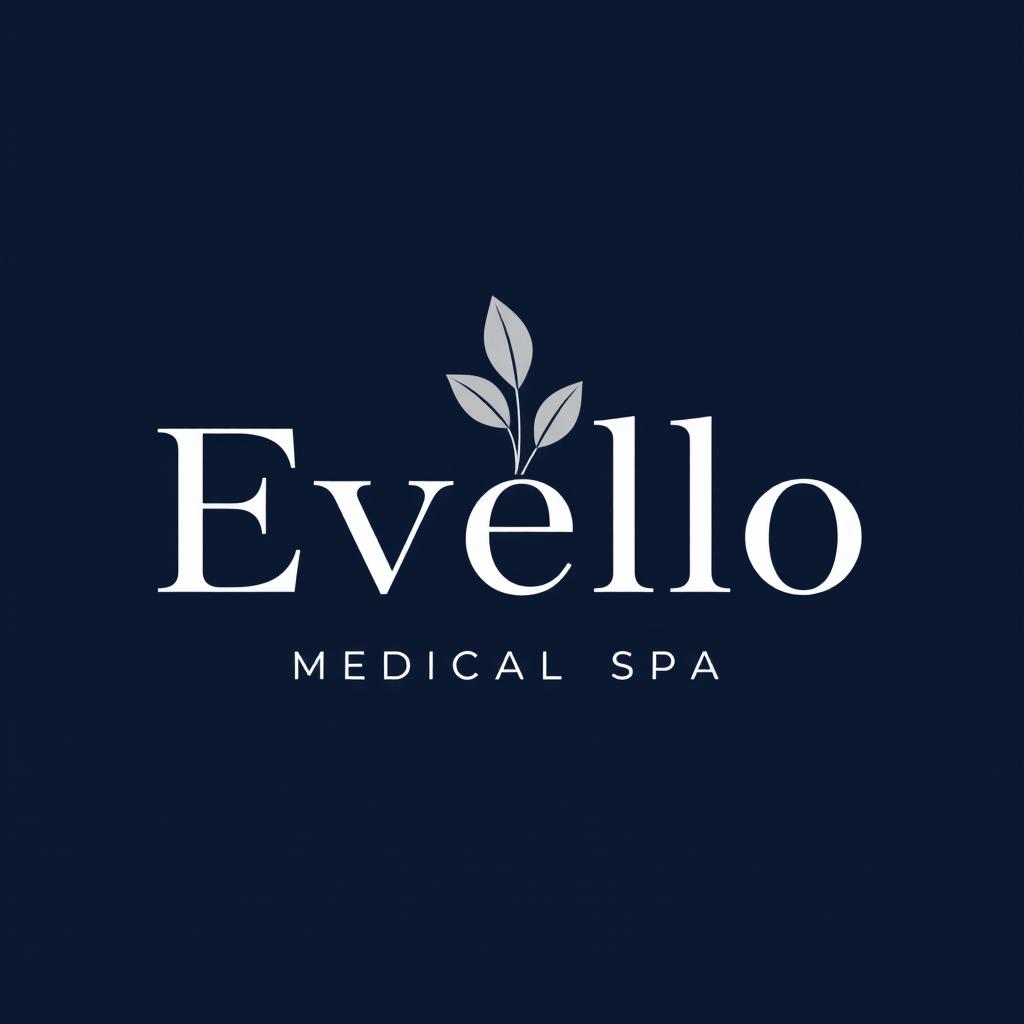 A sophisticated and elegant logo design for 'Evello', an upscale medical spa located in Aiken, SC