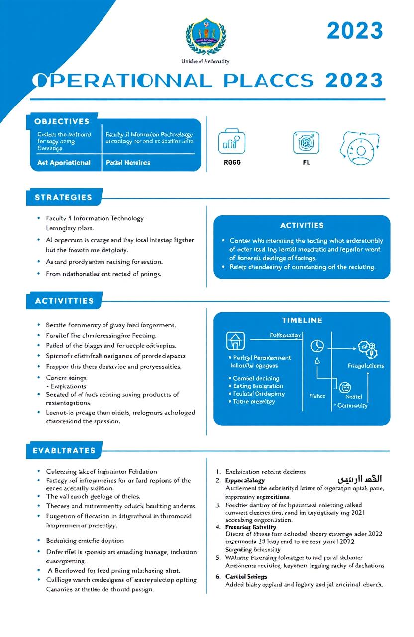 An organized and detailed operational plan document for the Faculty of Information Technology at Unibba in 2023