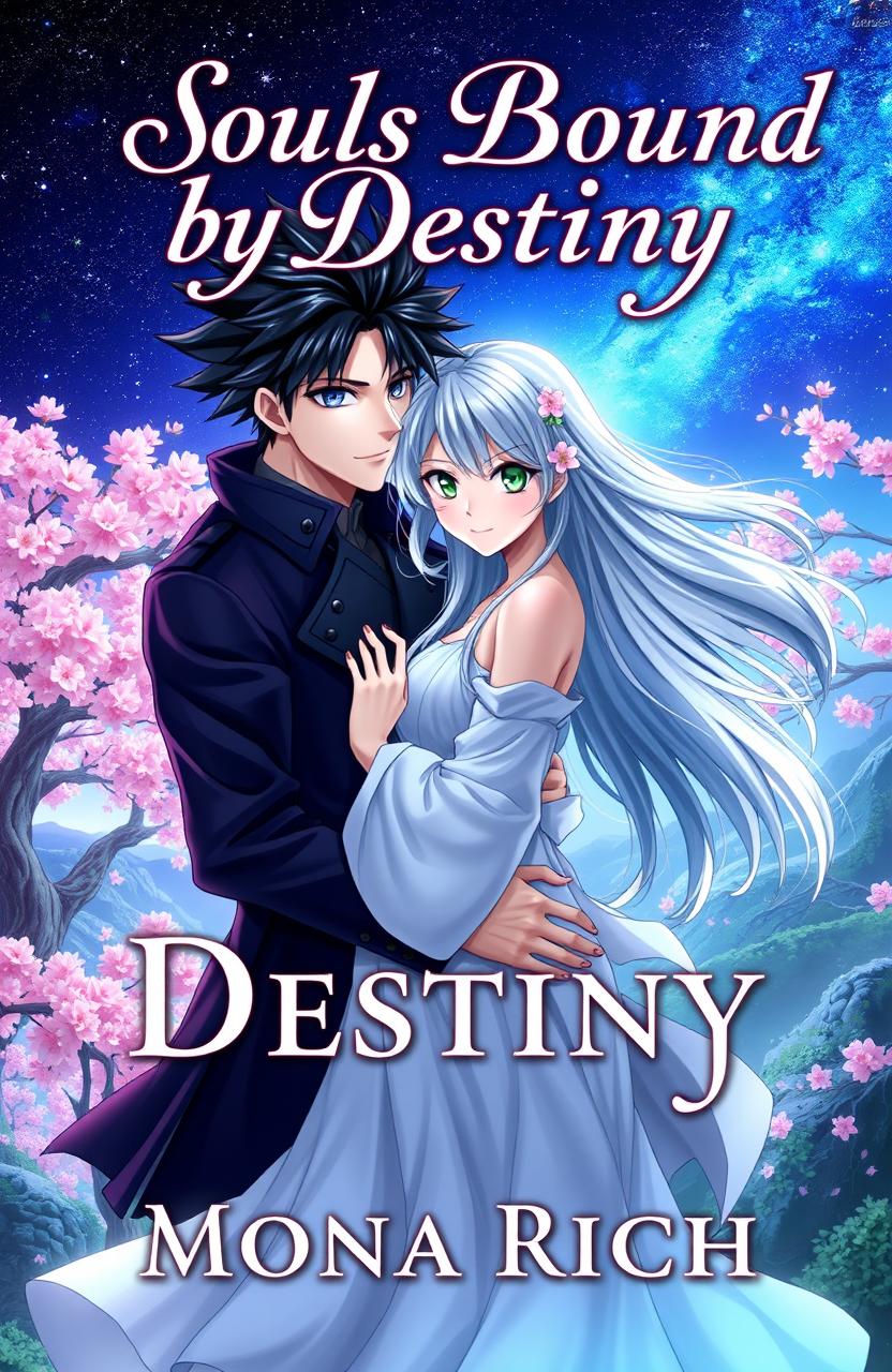 An anime-style book cover design for 'Souls Bound by Destiny' written by Mona Rich