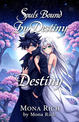 An anime-style book cover design for 'Souls Bound by Destiny' written by Mona Rich