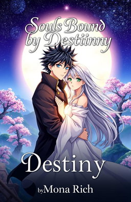An anime-style book cover design for 'Souls Bound by Destiny' written by Mona Rich