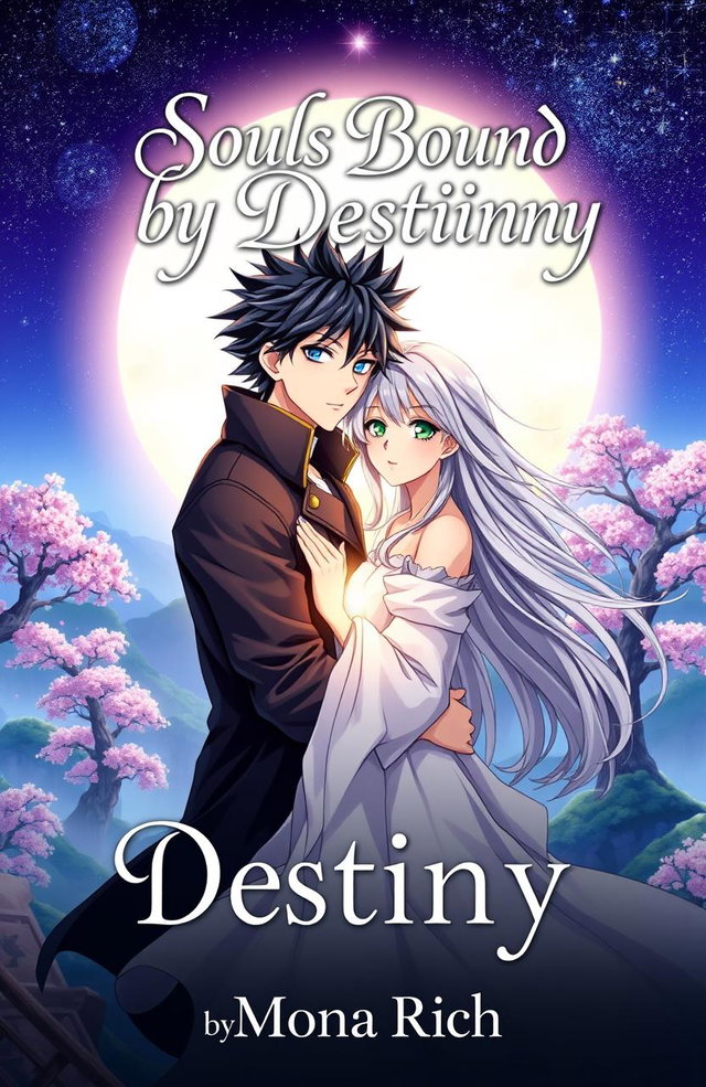 An anime-style book cover design for 'Souls Bound by Destiny' written by Mona Rich