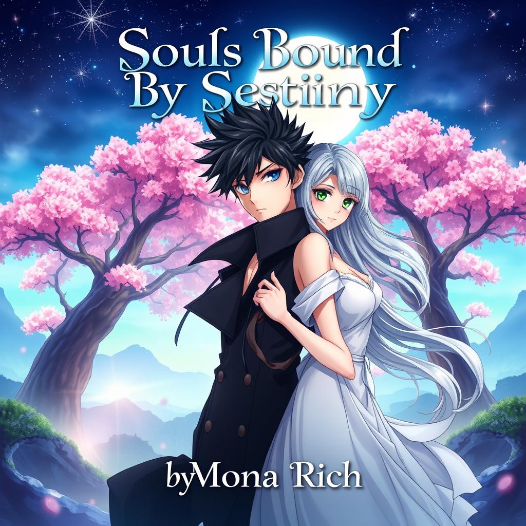 An anime-themed book cover design for 'Souls Bound by Destiny' written by Mona Rich