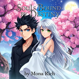An anime-themed book cover design for 'Souls Bound by Destiny' written by Mona Rich