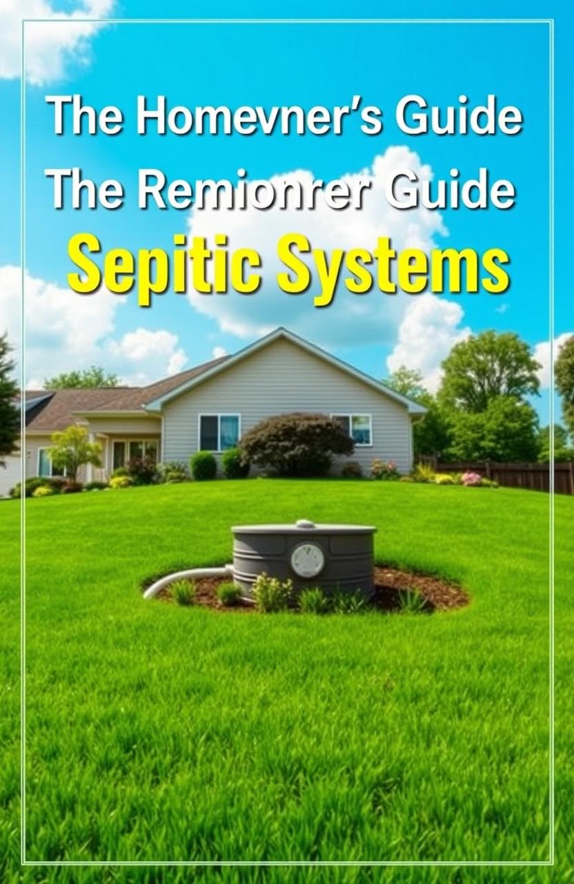 An informative and visually appealing cover image for a book titled 'The Homeowner’s Guide to Septic Systems'