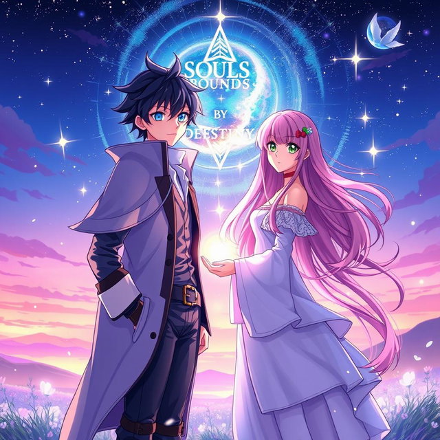 An anime-style book cover featuring the theme of 'Souls Bound by Destiny' without displaying the title