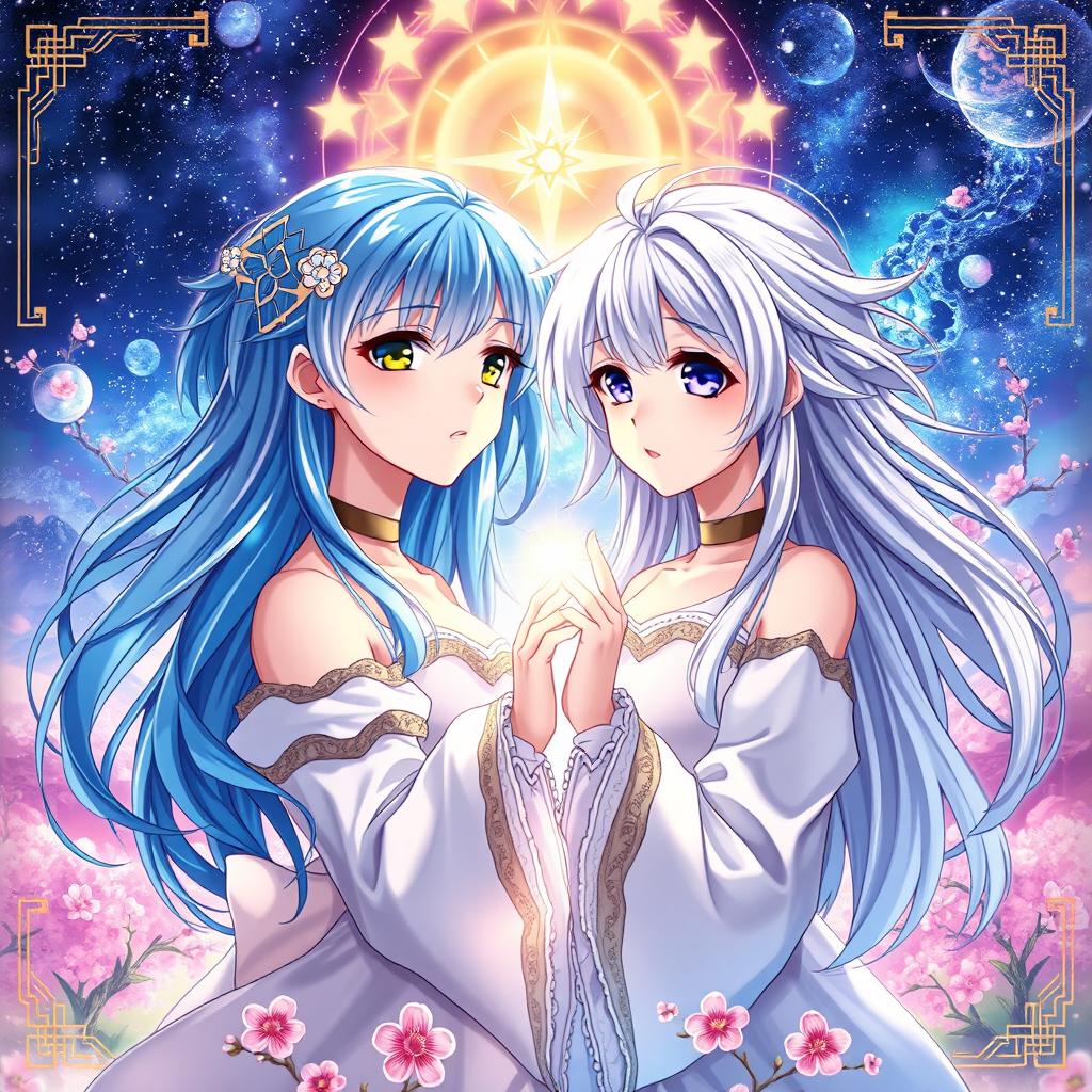 A stunning anime-themed book cover featuring two beautifully illustrated characters, their souls intertwined in a glowing, ethereal bond