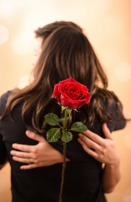 A romantic scene of a man hugging a woman from behind