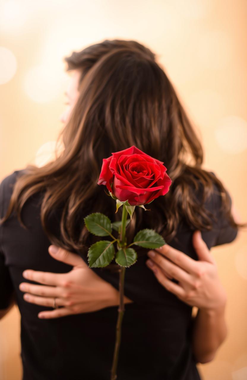 A romantic scene of a man hugging a woman from behind