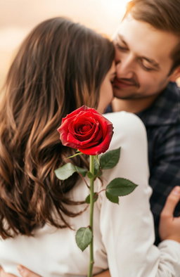 A romantic scene of a man hugging a woman from behind