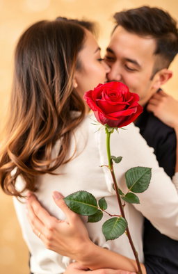 A romantic scene of a man hugging a woman from behind