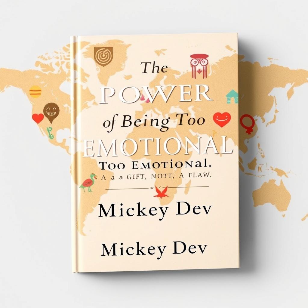 An internationally-inspired book cover design for 'The Power of Being Too Emotional: A Gift, Not a Flaw' by Mickey Dev