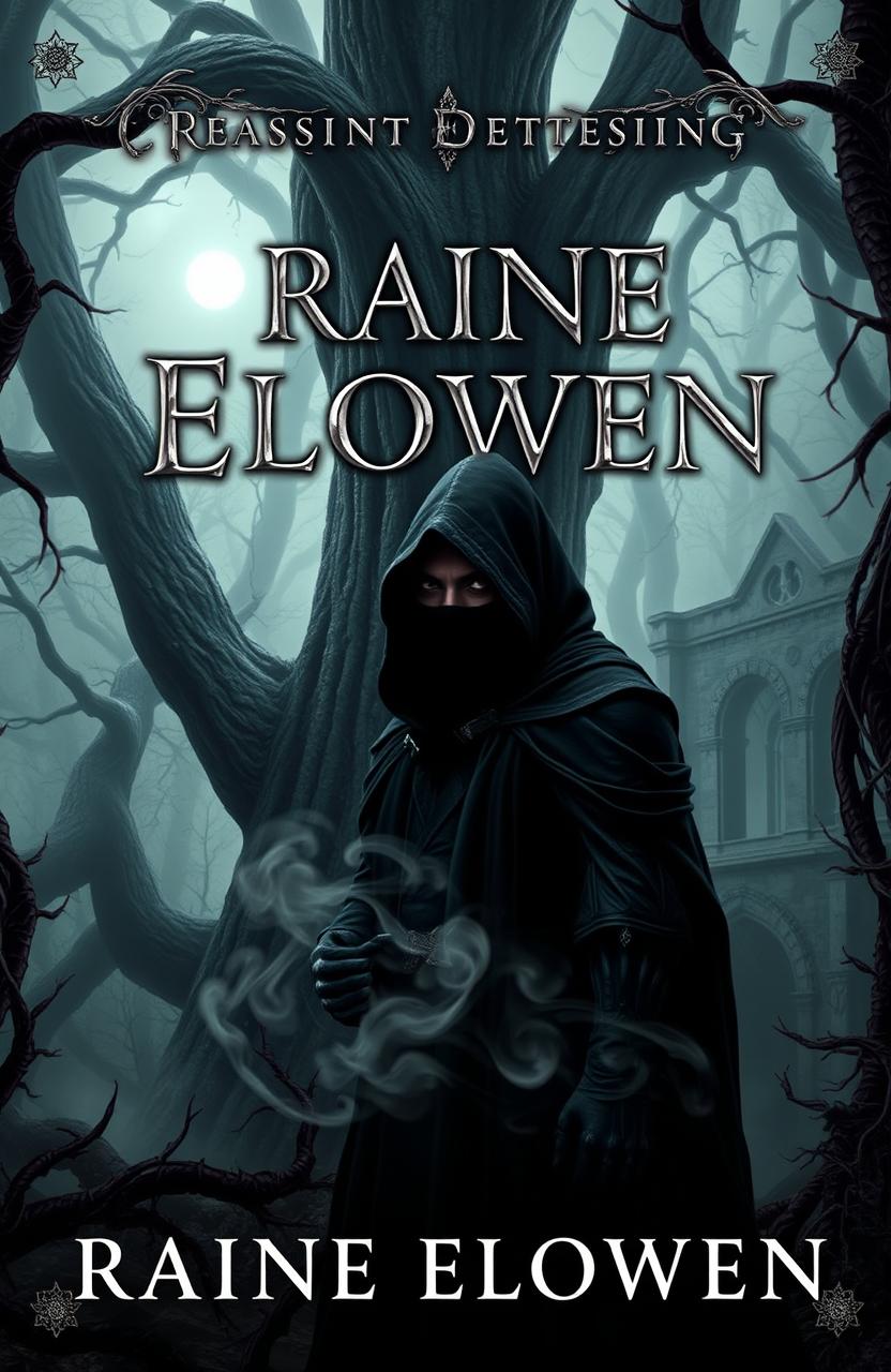 A realistic fantasy-style book cover titled 'RAINE ELOWEN', featuring a dark fantasy gothic theme