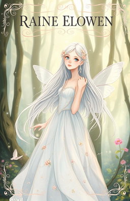 An illustrated art book cover featuring a young white woman wearing a whimsical, fairy-like dress that is light and ethereal, adorned with delicate floral patterns and soft pastel colors