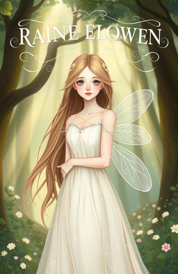 An illustrated art book cover featuring a young white woman wearing a whimsical, fairy-like dress that is light and ethereal, adorned with delicate floral patterns and soft pastel colors
