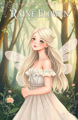 An illustrated art book cover featuring a young white woman wearing a whimsical, fairy-like dress that is light and ethereal, adorned with delicate floral patterns and soft pastel colors