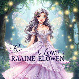 An illustrated art book cover depicting a young white woman in a stunning fairy-like dress that features layers of flowing fabric with intricate lace details and glittering accents