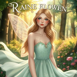 An illustrated art book cover showcasing a young white woman in a fairy-like dress, beautifully designed without wings