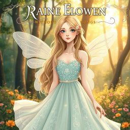 An illustrated art book cover showcasing a young white woman in a fairy-like dress, beautifully designed without wings