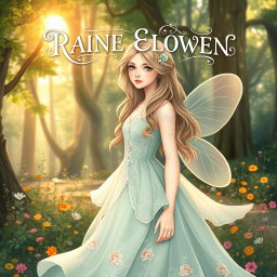 An illustrated art book cover showcasing a young white woman in a fairy-like dress, beautifully designed without wings