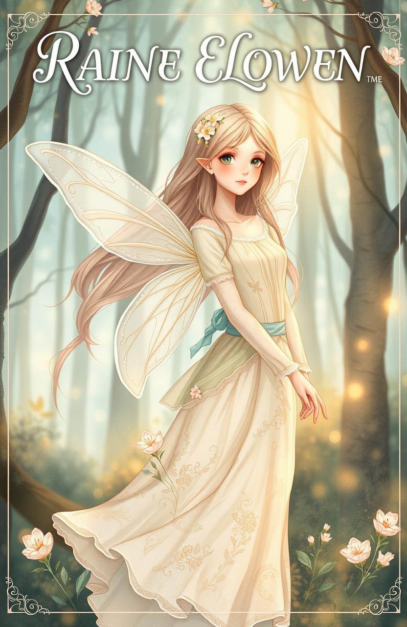 An illustrated art book cover featuring a young white woman wearing an enchanting fairy-like dress, radiating a whimsical charm but without wings