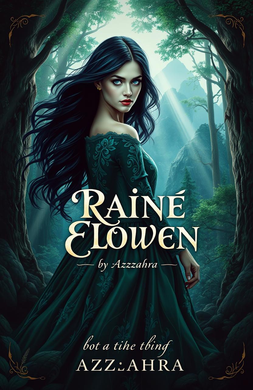 A captivating book cover design for the novel 'RAINE ELOWEN' by Azzahra