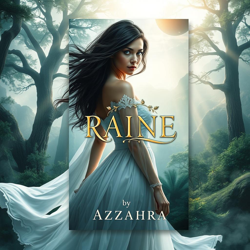 A captivating book cover design for the novel 'RAINE ELOWEN' by Azzahra