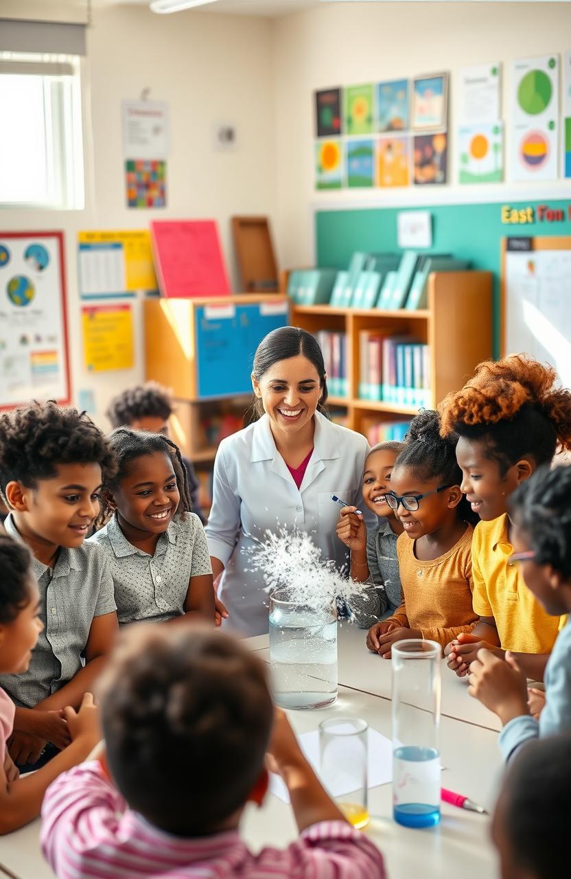A vibrant classroom scene filled with diverse students engaged in learning