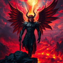 A vivid and striking portrayal of Lucifer, depicted as a captivating and charismatic figure with majestic wings