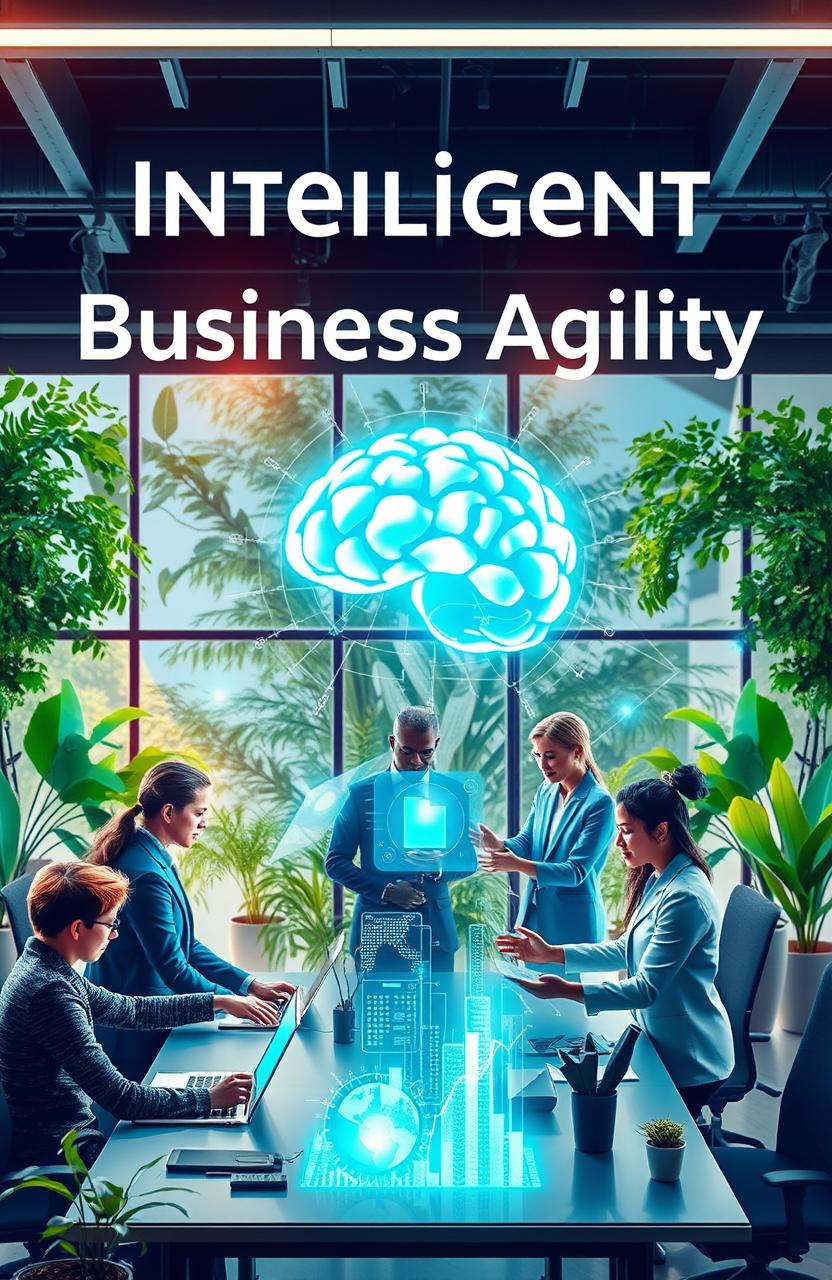A visually striking representation of the concept of Intelligent Business Agility, showcasing a harmonious partnership between AI and human intelligence