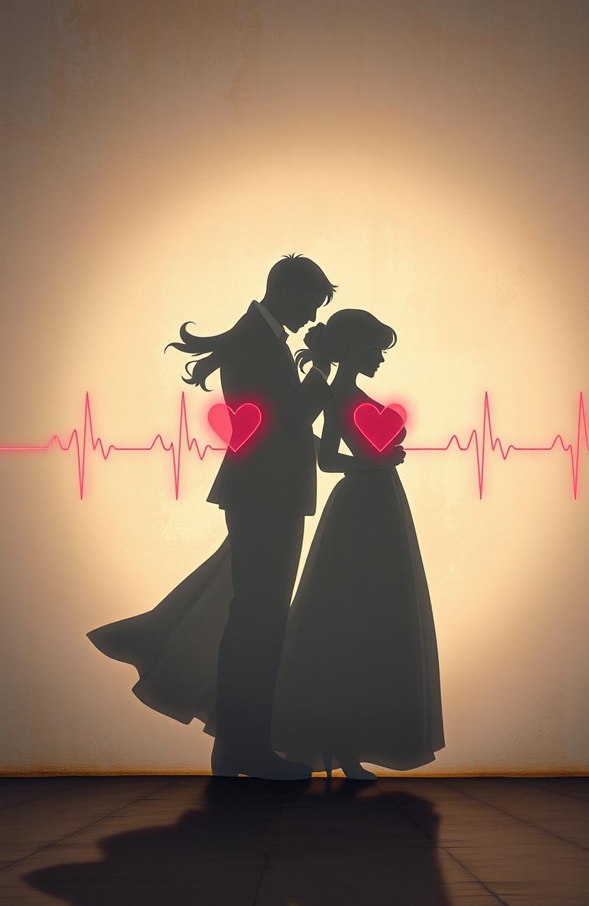 A beautiful digital painting showcasing an artistic interpretation of shadow art, featuring a couple depicted in a dreamlike style
