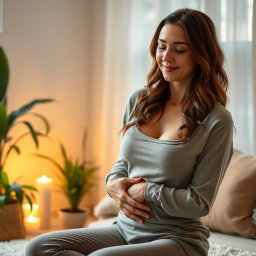 A serene and tasteful depiction of a woman in a tranquil setting, practicing self-care with a focus on relaxation and mindfulness