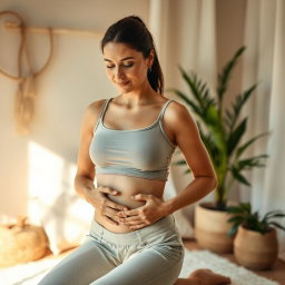 A serene and tasteful depiction of a woman in a tranquil setting, practicing self-care with a focus on relaxation and mindfulness