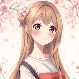 An artistic representation of an 18-year-old anime girl with a mature and confident expression, set in a romantic and serene environment