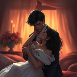 A captivating and artistic portrayal of intimacy between a couple, focusing on sensuality and connection rather than explicit detail