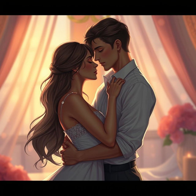 A captivating and artistic portrayal of intimacy between a couple, focusing on sensuality and connection rather than explicit detail