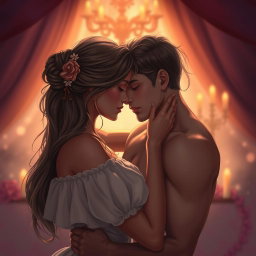 A captivating and artistic portrayal of intimacy between a couple, focusing on sensuality and connection rather than explicit detail