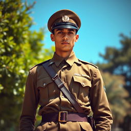 A young Brazilian military man in a classic uniform, capturing the essence of bravery and pride