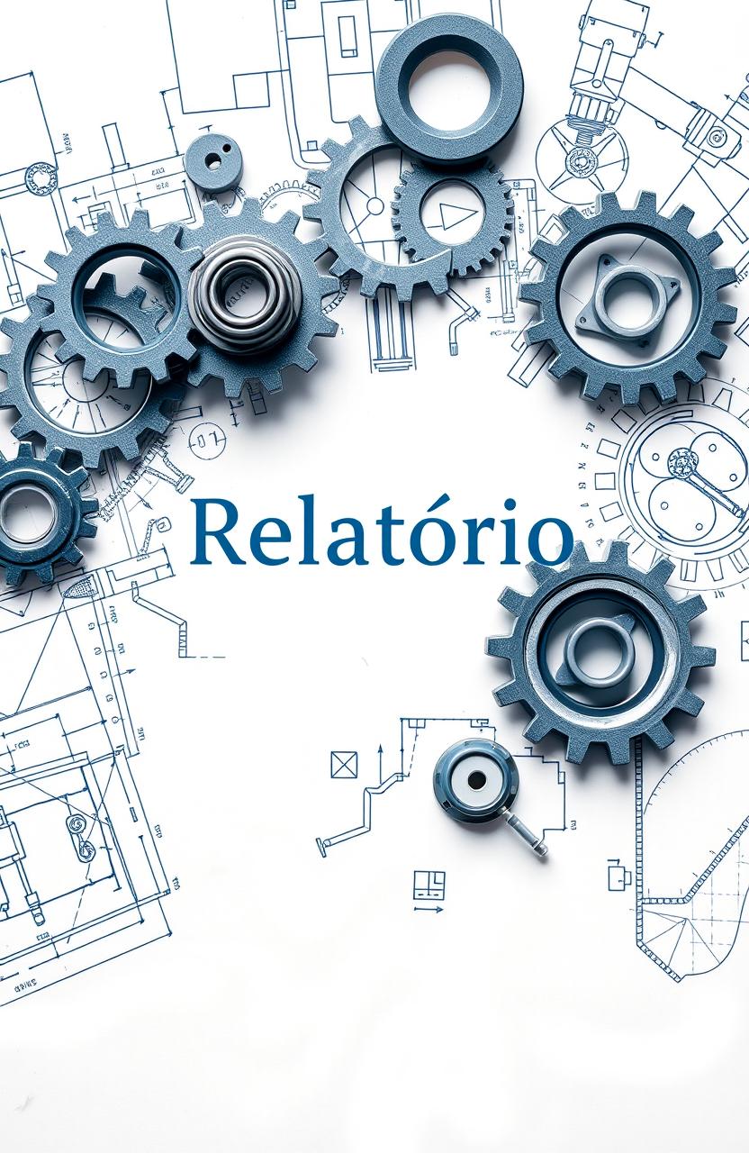 A visually stunning and detailed engineering report cover page with the word 'Relatório' prominently displayed