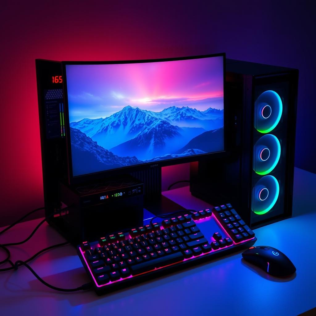 Sleek Modern Desktop Setup with Curved Monitor
