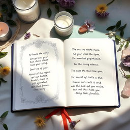 An open journal with beautiful, handwritten pages displaying intricate drawings and inspiring quotes about spirituality