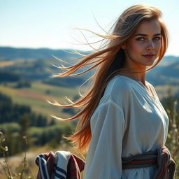 A photorealistic portrait of a Finnish woman, showcasing her natural beauty