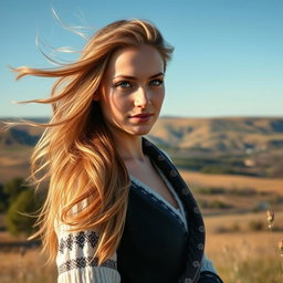 A photorealistic portrait of a Finnish woman, showcasing her natural beauty