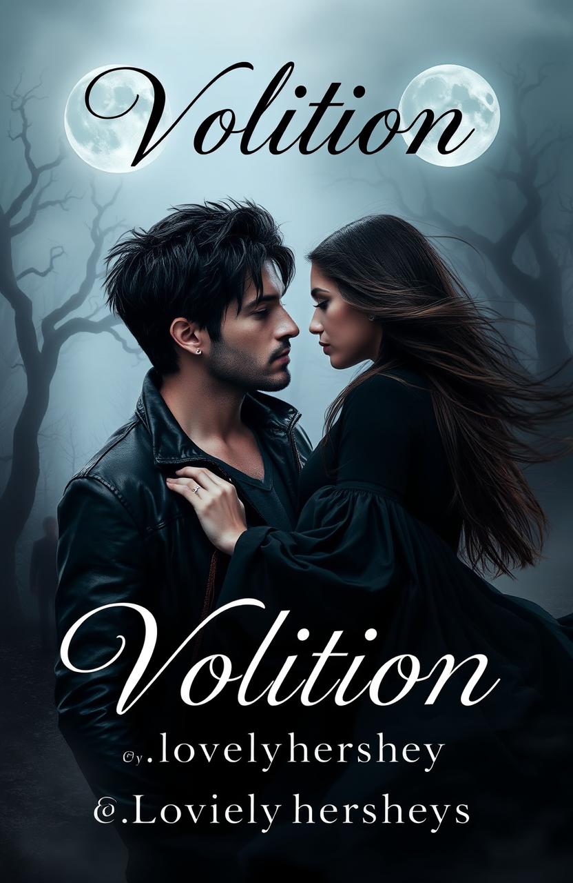 A captivating dark romance book cover featuring an ethereal setting