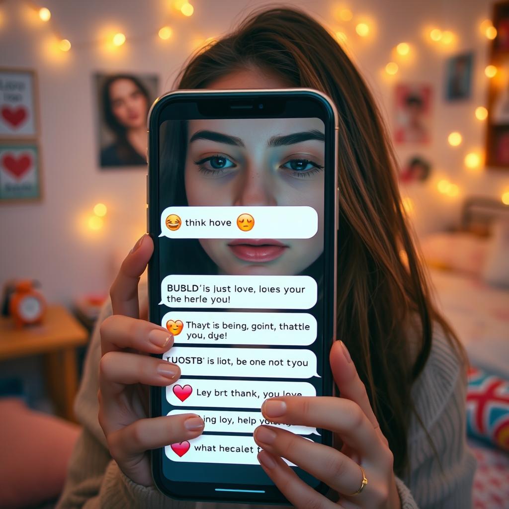 A young woman expresses her feelings of unrequited love through a series of heartfelt text messages displayed on a smartphone screen