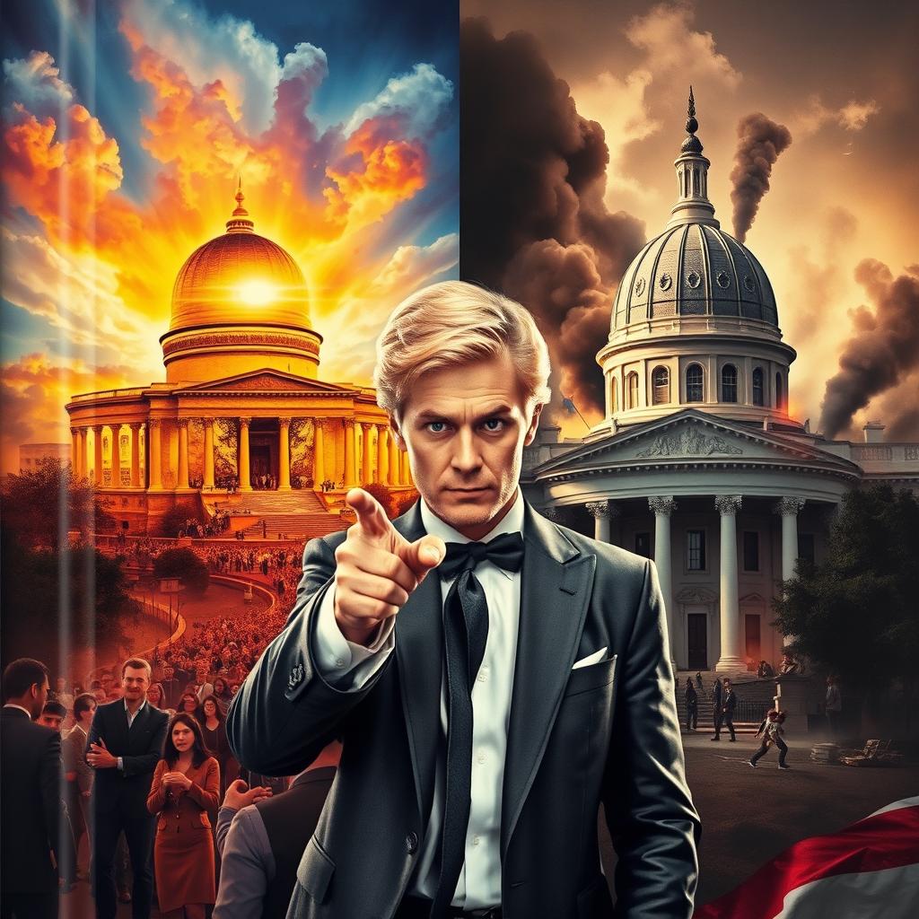 A captivating book cover design showcasing a stunning dual background: on the left, the Temple of Solomon gleaming brightly with a lively crowd of people, illuminated by warm light